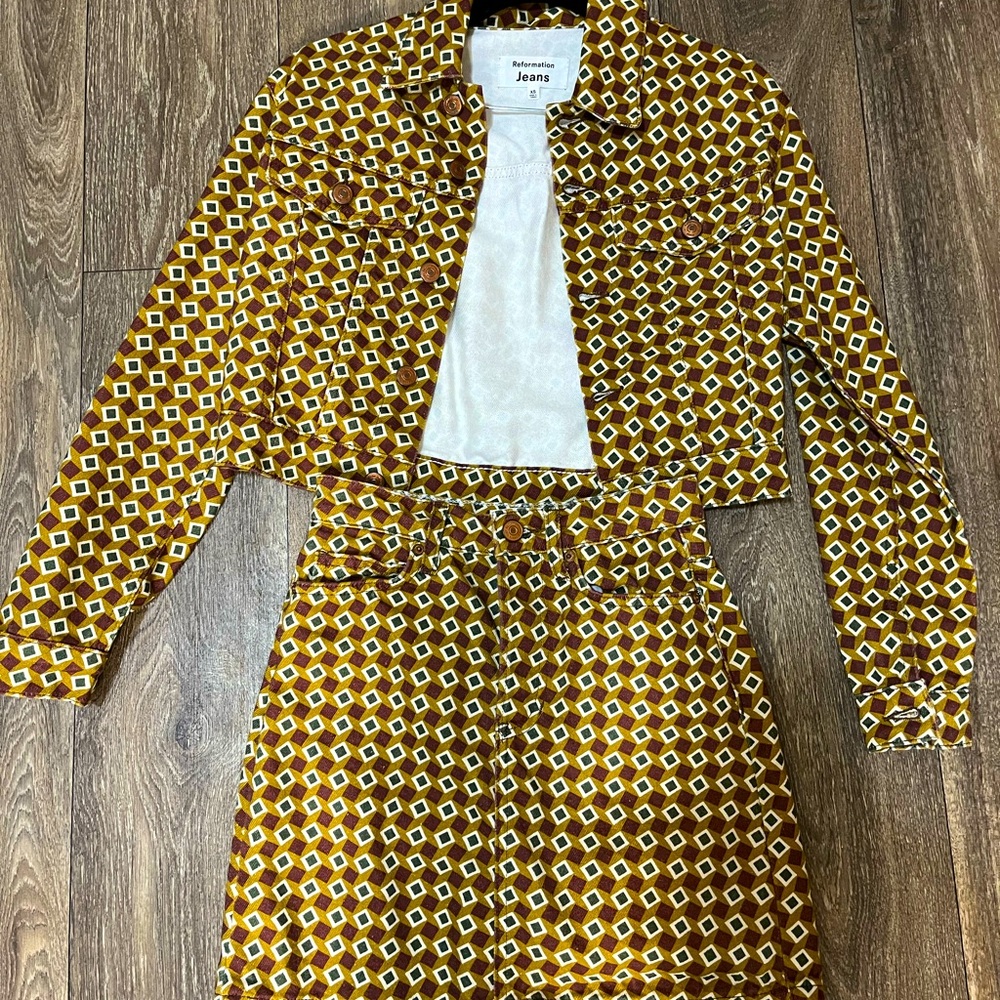 Reformation Denim Skirt and Jacket Set